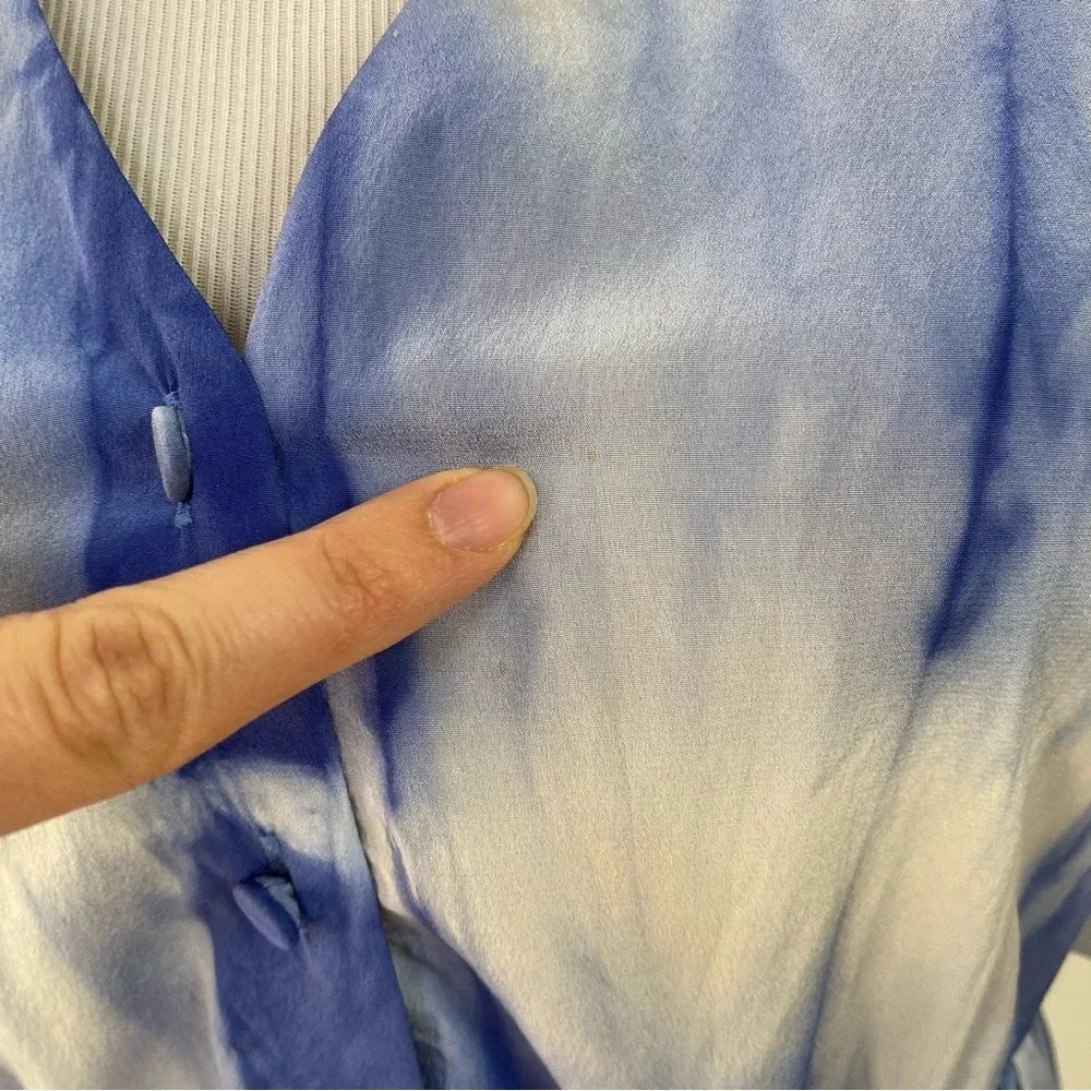 Alice‎ + Olivia Size XS Silk Tie Dye Cloud Print Flowy Button Dress Blue White